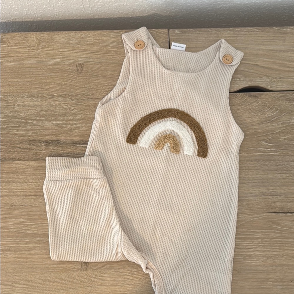 Beige Knit Baby Romper with Rainbow Design 9-12 MONTHS